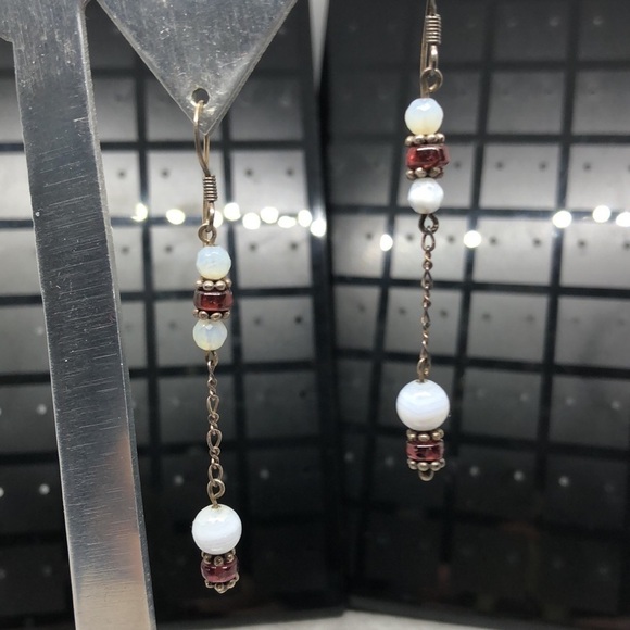 Artisan handcrafted sterling silver earrings with gemstones boho dangle drop. - Picture 1 of 4